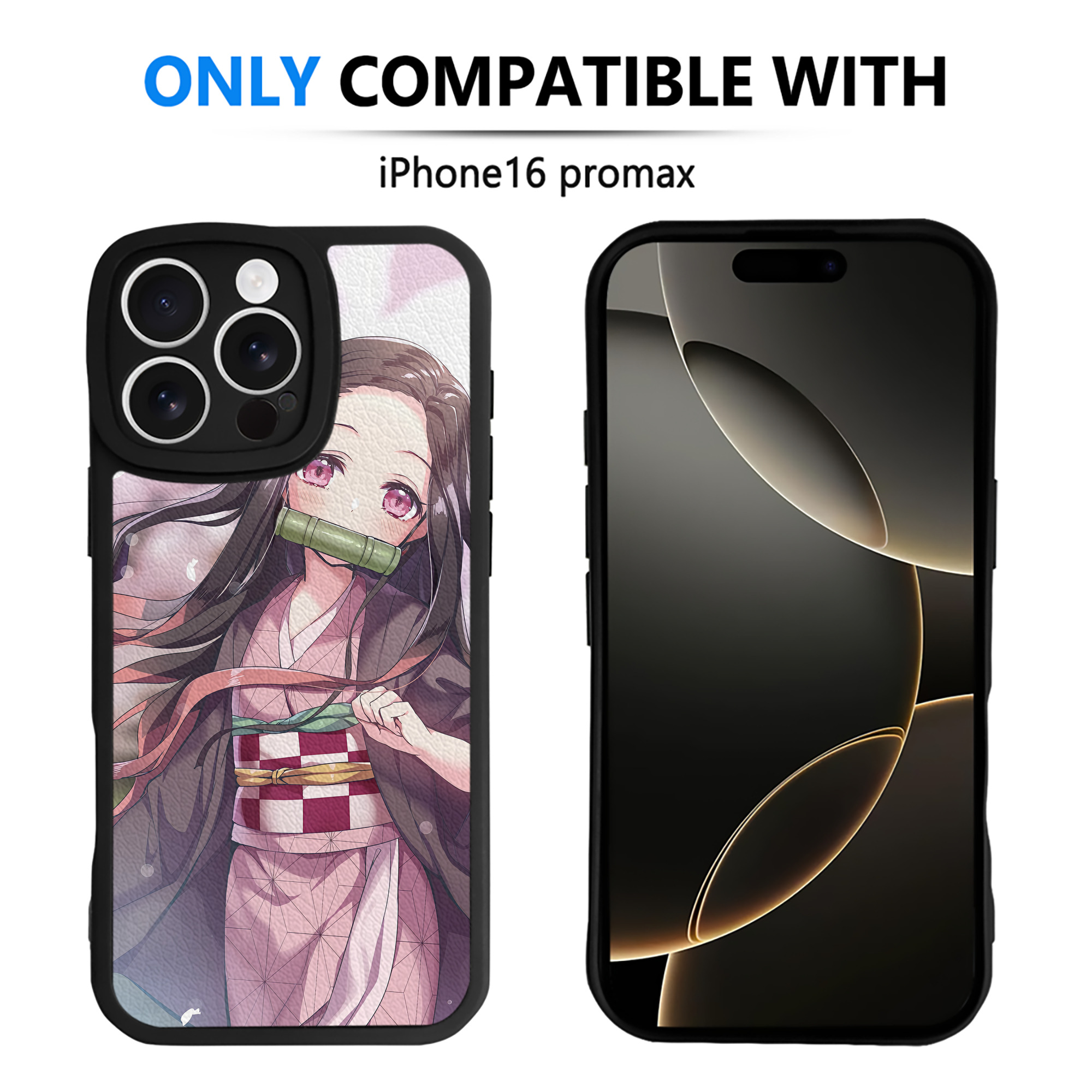 （画像用） 鬼滅の刃（きめつのやいば）竈門 禰󠄀豆子／かまど ねずこ Kamado Nezuko 【iPhone 16シリーズ対応】シリコンスマホケース（レザー調） 材質：シリコン